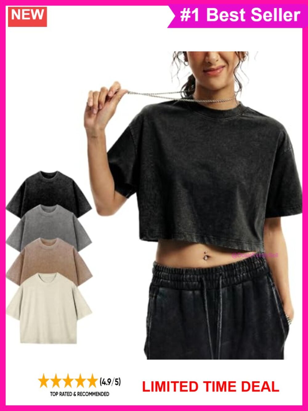 Oversized Cropped T Shirt Women Short Sleeve 100% Cotton Acid Wash Tee